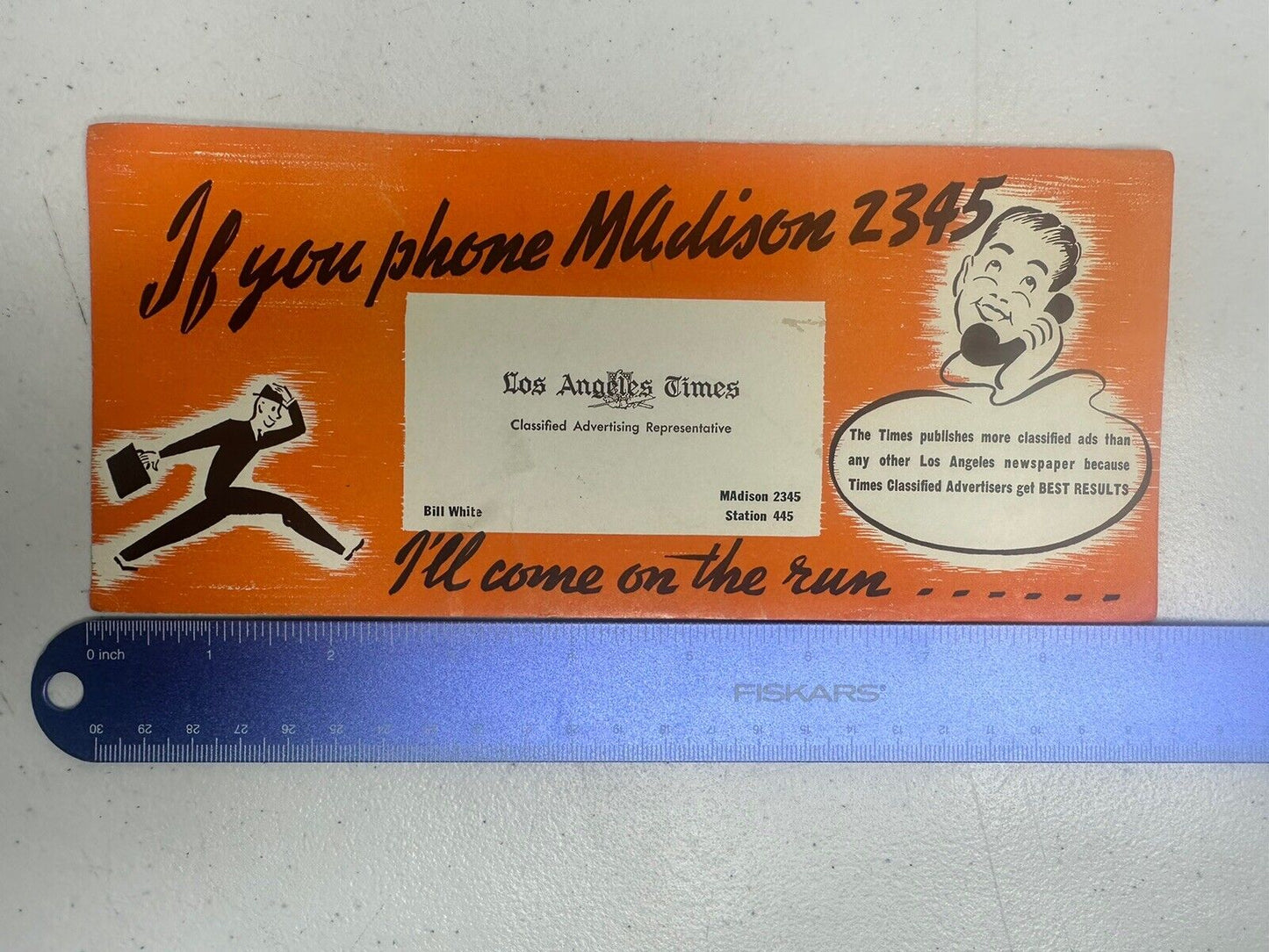 Vintage 1950s Los Angeles Times Business Card - Mid-Century Media Collectible with Original Madison 2345 Ad - TreasuTiques