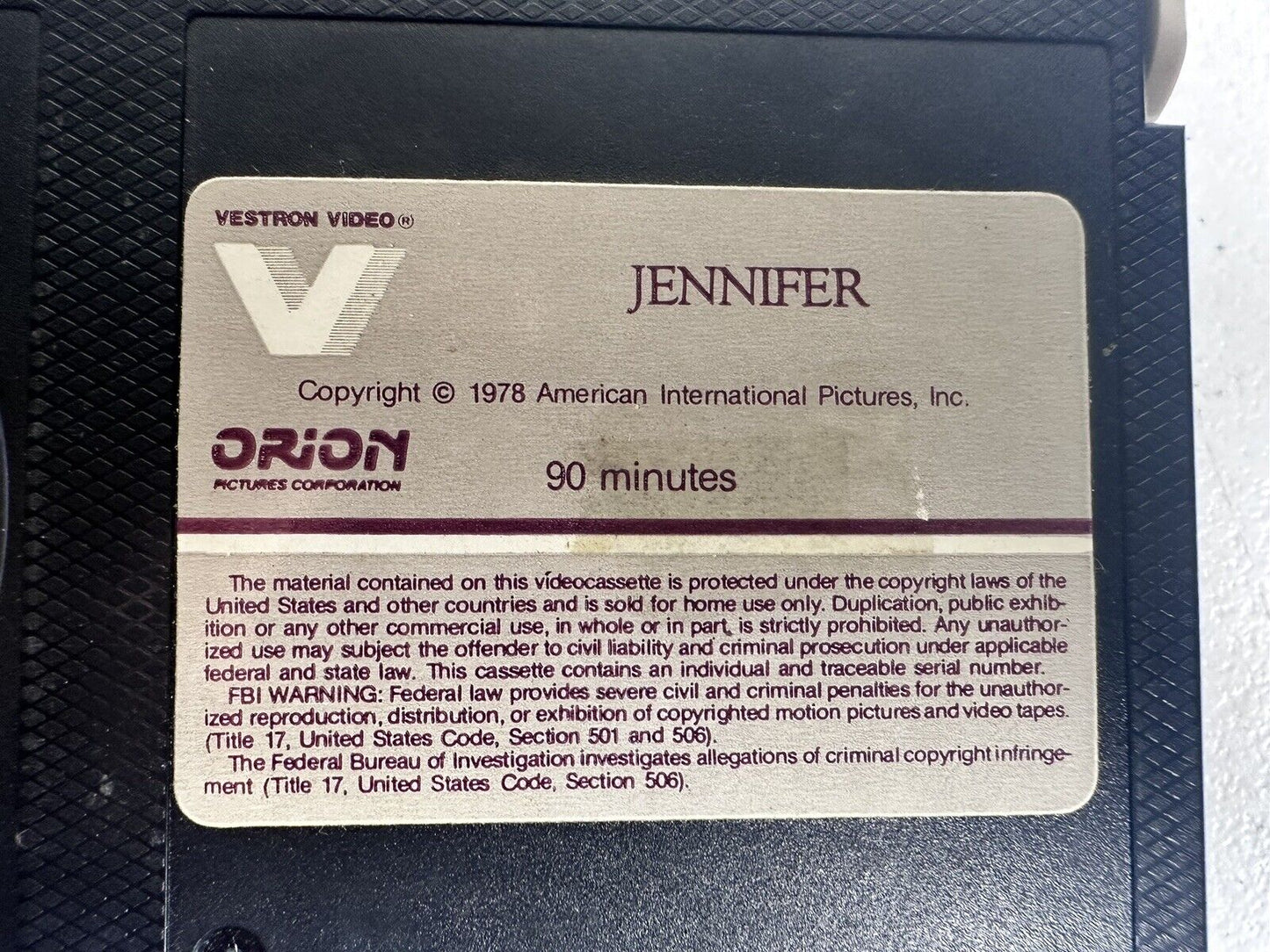 Vintage 1978 Jennifer Betamax Tape - Rare Horror Collectible Featuring Lisa Pelikan | Orion Pictures Release - TreasuTiques