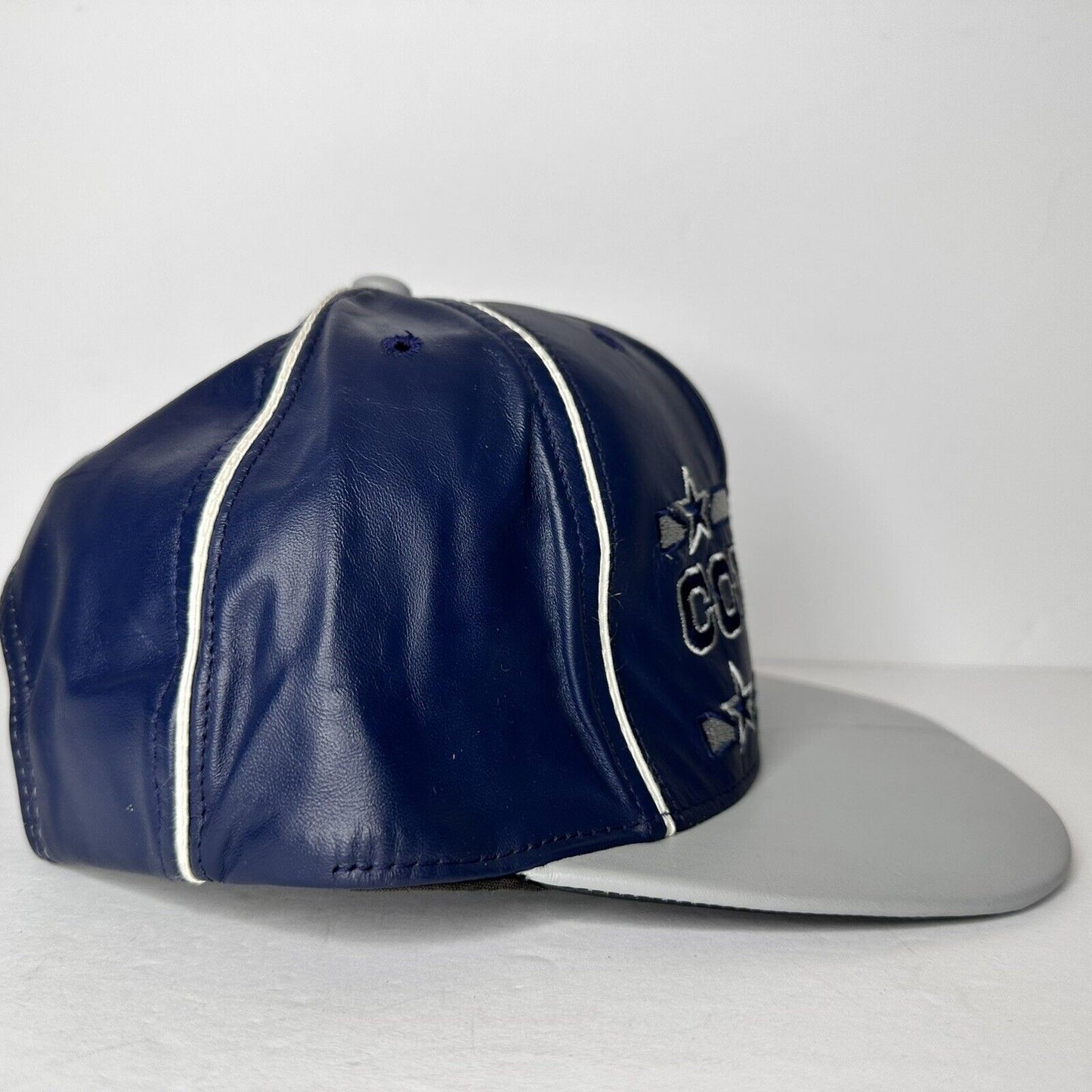 Vintage Dallas Cowboys James Hamilton Leather Hat - Embroidered Blue & Gray Cap with Scratch - TreasuTiques