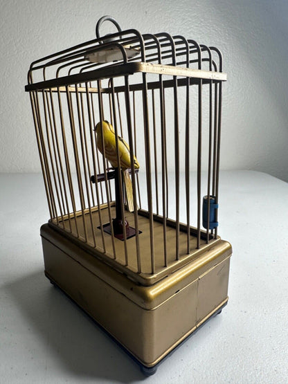 Antique 1930s Handcrafted Brass Bird Cage Toy - Vintage Battery Operated Home Decor - TreasuTiques