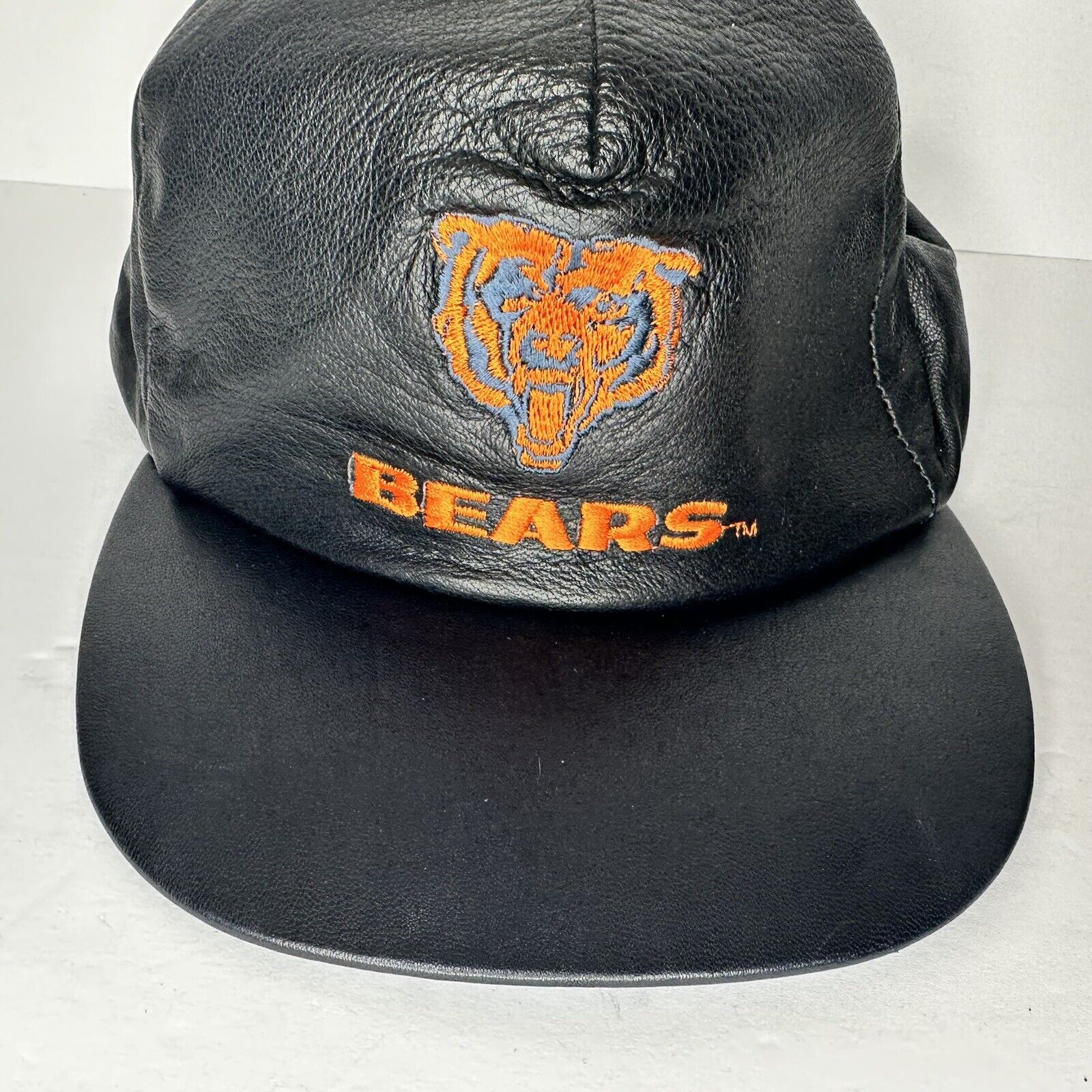 Vintage 90s Chicago Bears Leather Snapback Hat - NFL Football Cap by Cali Fame - TreasuTiques