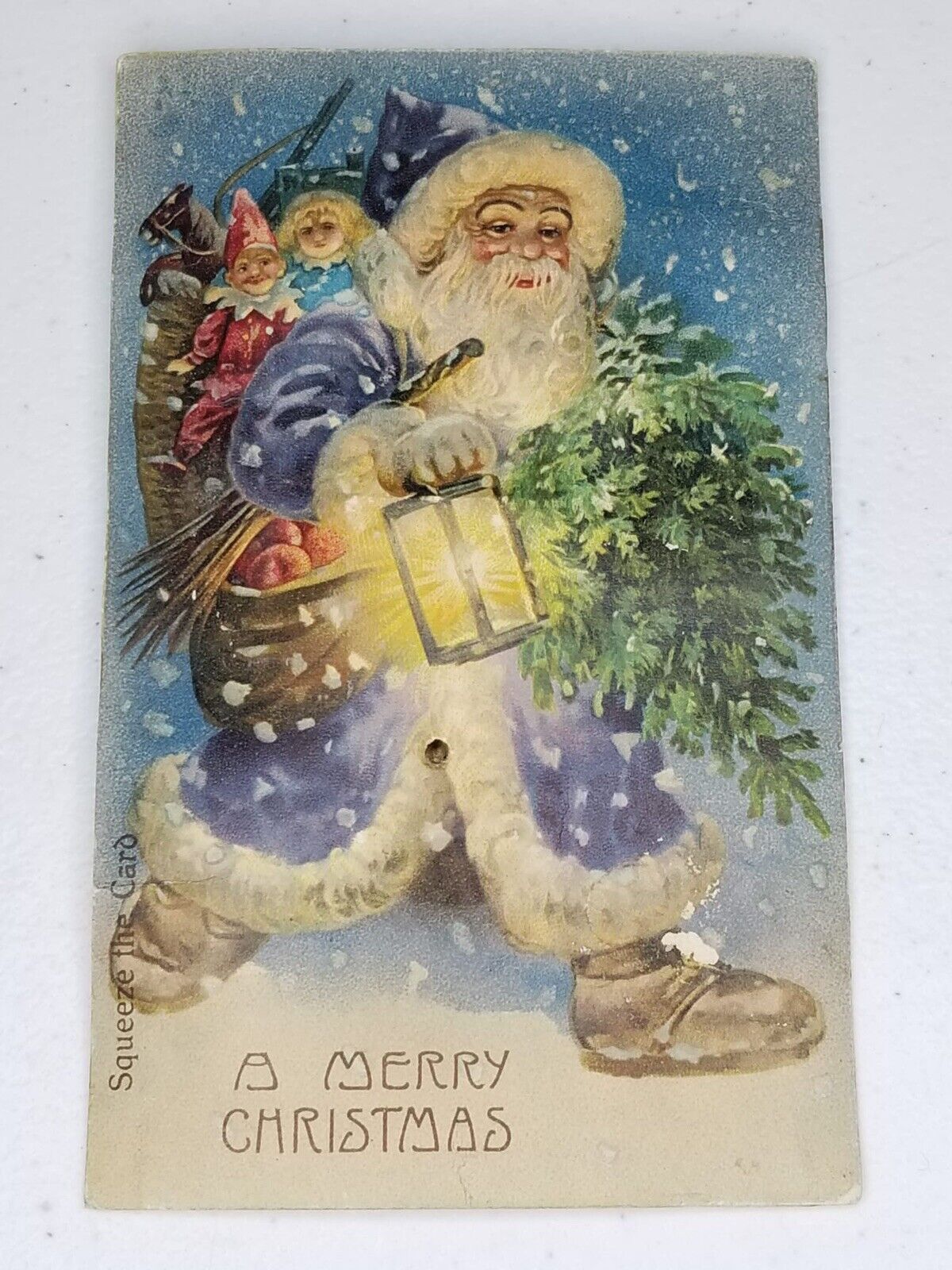Rare Antique 1908 German Blue Coat Santa Claus Squeaker Postcard - Vintage Christmas Decor - TreasuTiques