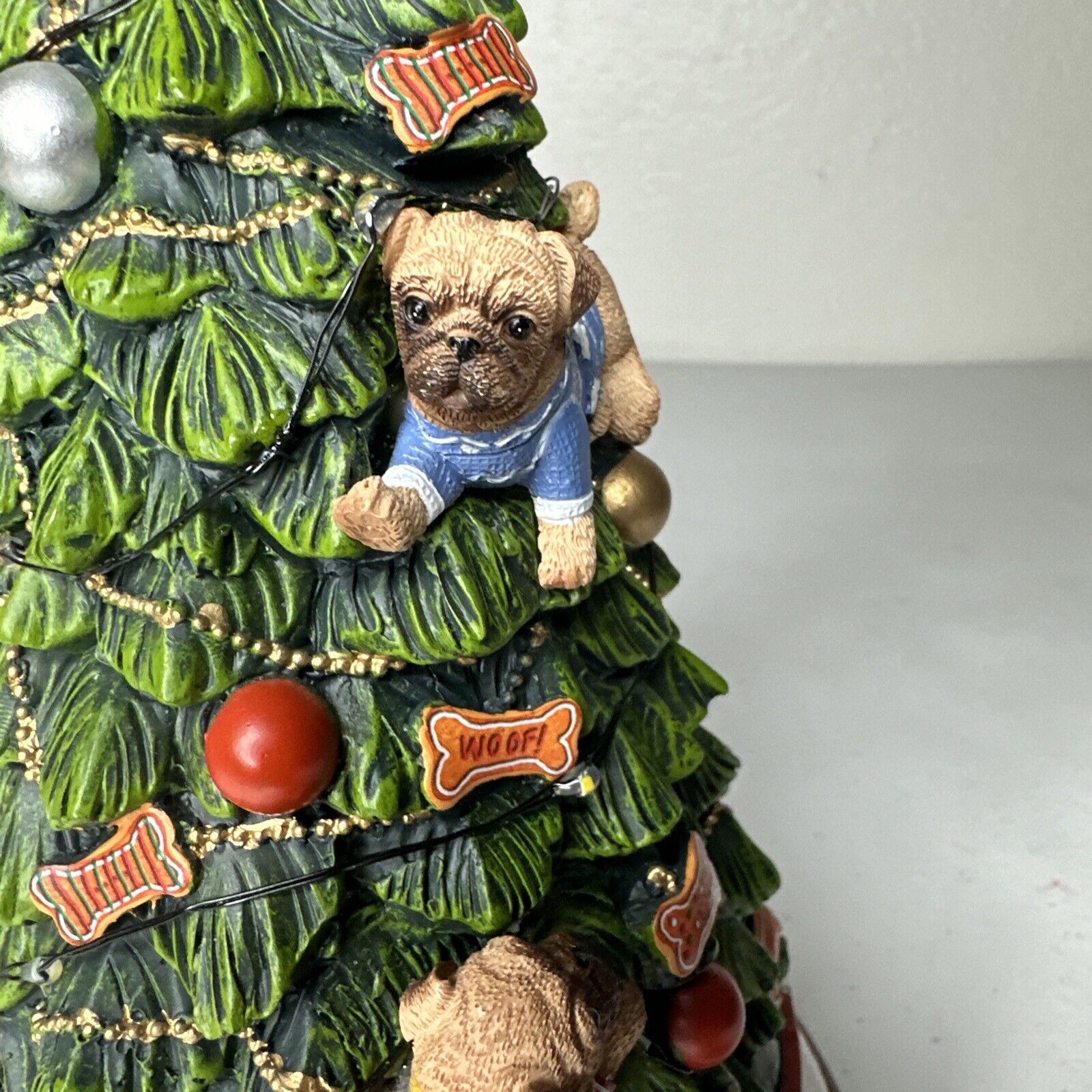 Bradford Exchange "Making Spirits Bright" Illuminated Tabletop Pug Christmas Tree - Missing Star - TreasuTiques