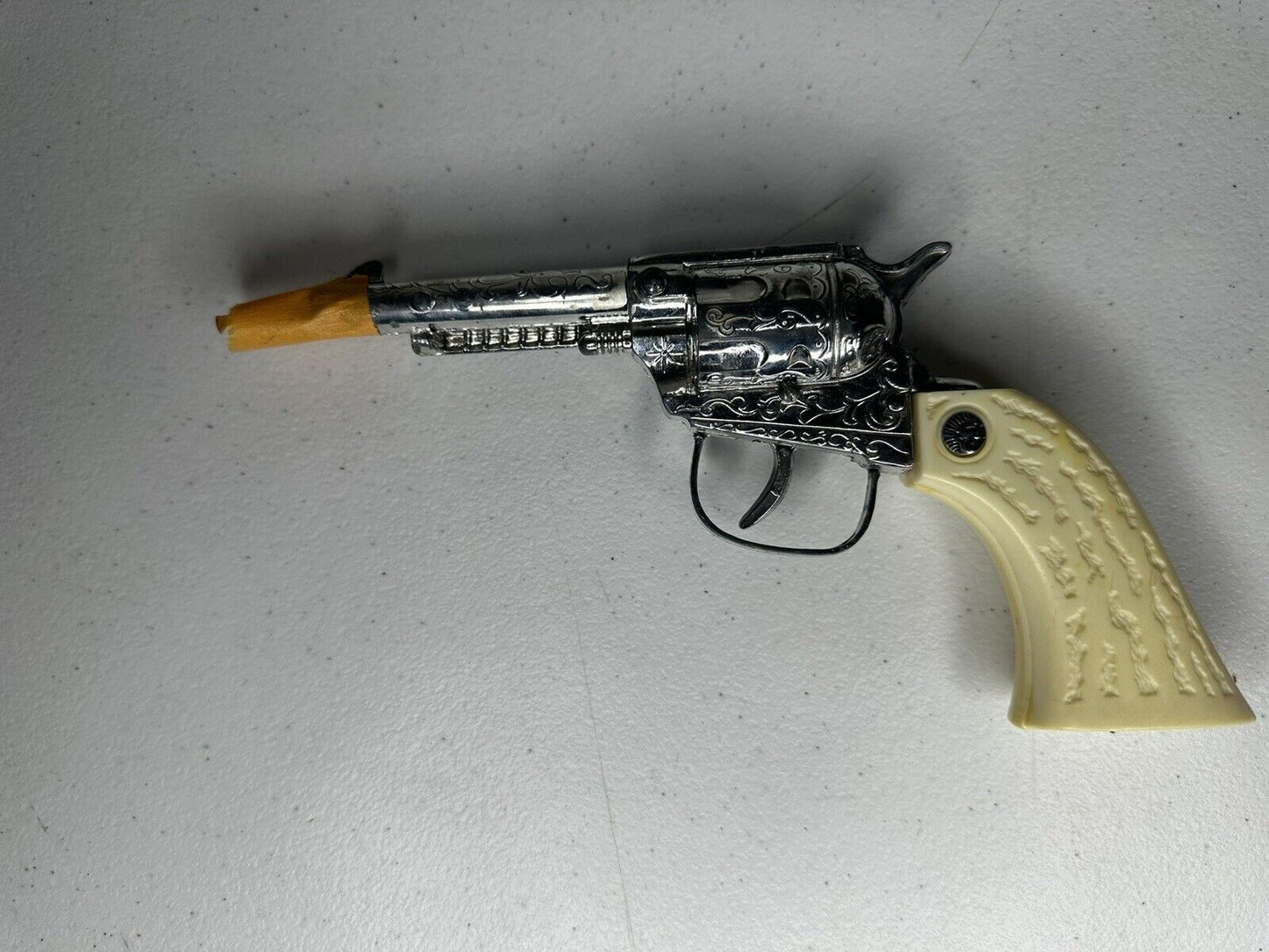 Vintage Kusan Inc. Western Six Shooter Toy Cap Gun #280 with Ornate Leather Holster - TreasuTiques