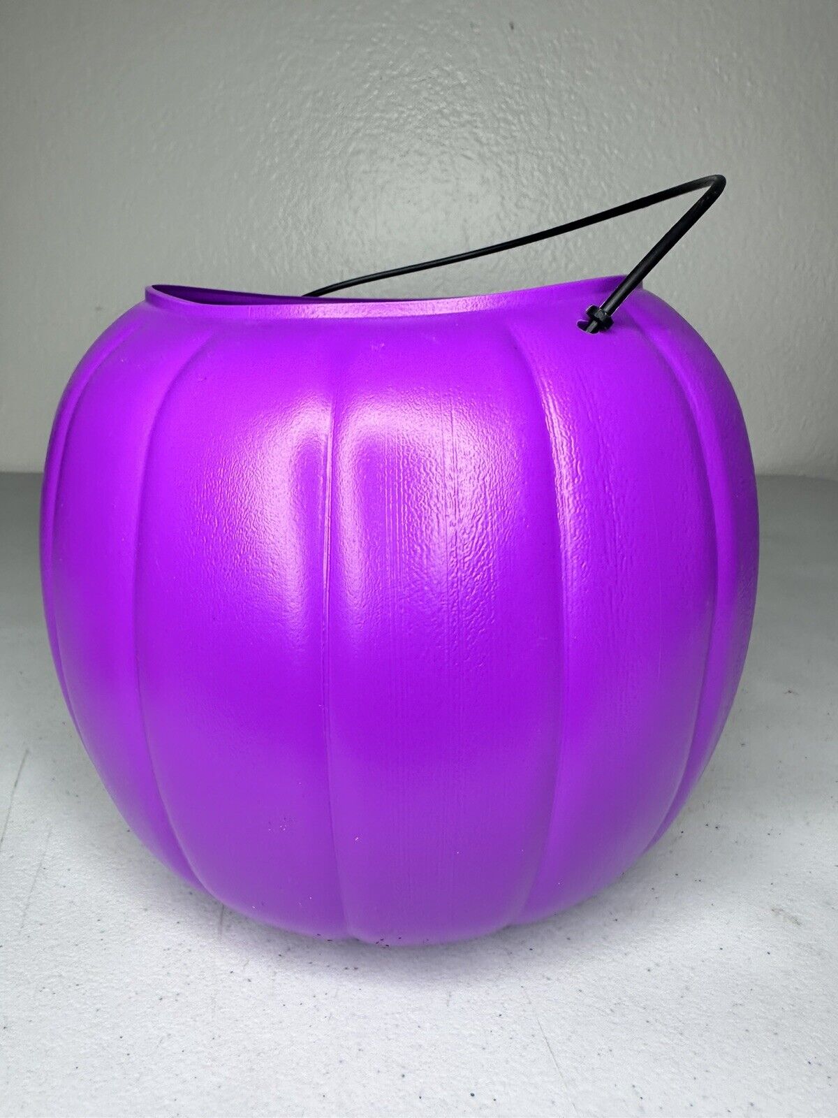 Vintage General Foam Purple Halloween Pumpkin Pail with Handle - Collectible Candy Bucket - TreasuTiques