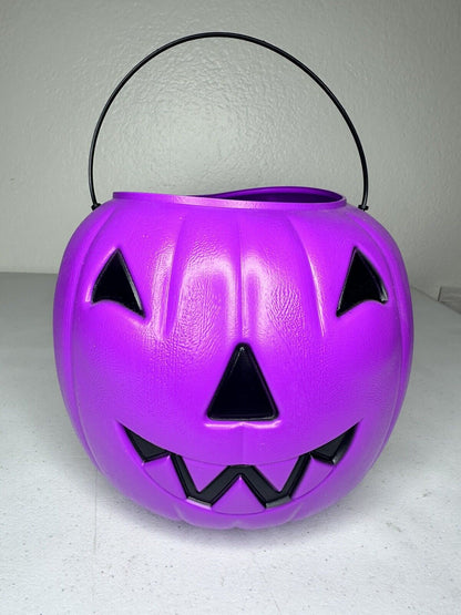 Vintage General Foam Purple Halloween Pumpkin Pail with Handle - Collectible Candy Bucket - TreasuTiques