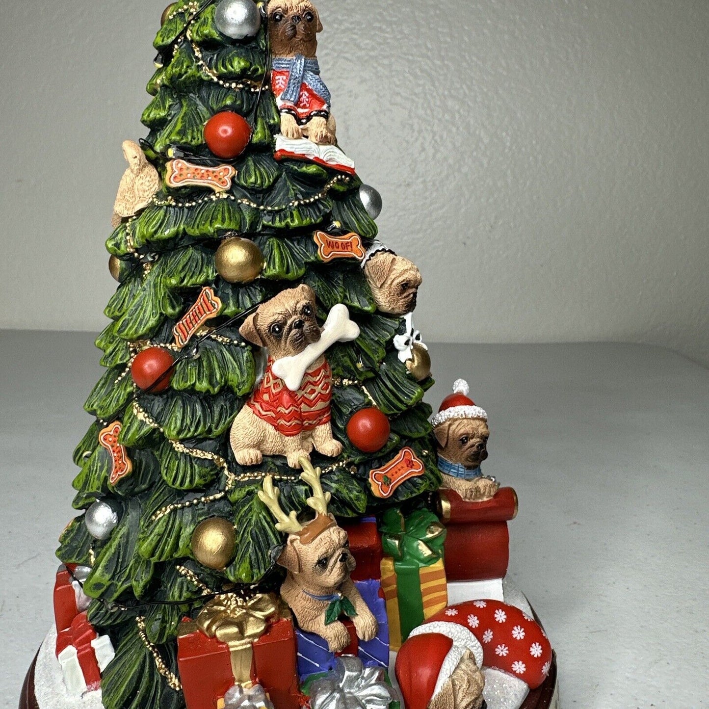 Bradford Exchange "Making Spirits Bright" Illuminated Tabletop Pug Christmas Tree - Missing Star - TreasuTiques