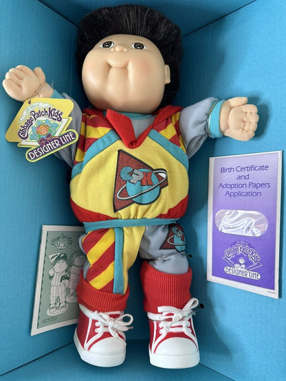 Vintage 1989 Cabbage Patch Kid Designer Line Doll Elmer Aldo in Sweat Suit - Mint Condition Doll with Original Sealed Paperwork - TreasuTiques