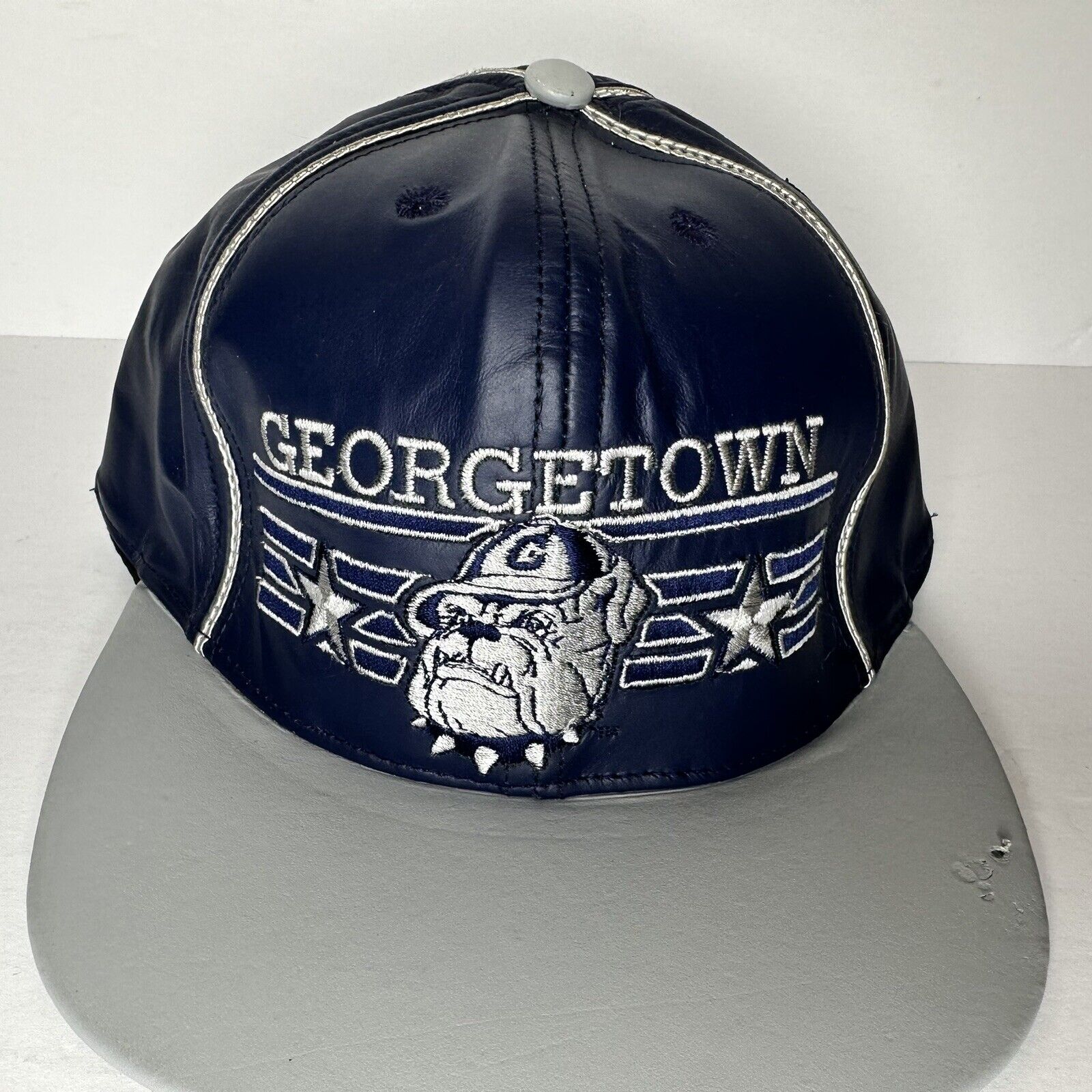 Rare 90s Georgetown Hoyas Leather Strap Back Cap - University James Hamilton Collectible Hat - TreasuTiques