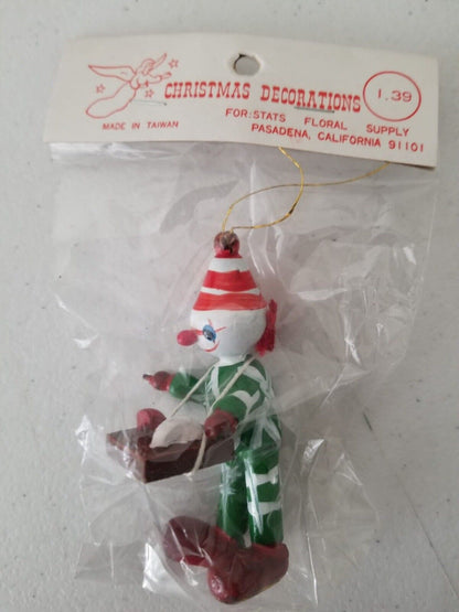 Vintage Sealed Christmas Elf Figurine Ornaments from Taiwan - Retro Holiday Decor Set - TreasuTiques