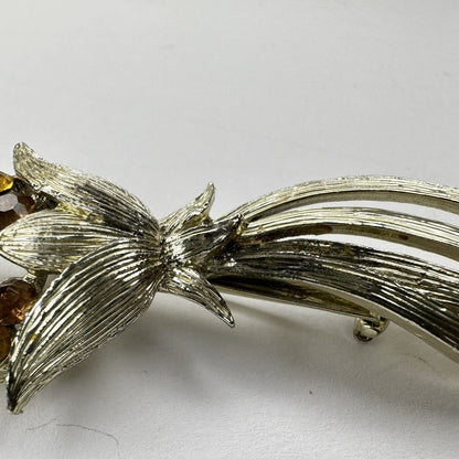 Elegant Vintage Citrine Gold Tone Crystal Glass Flowers Brooch - Vintage Fashion Accessory - TreasuTiques