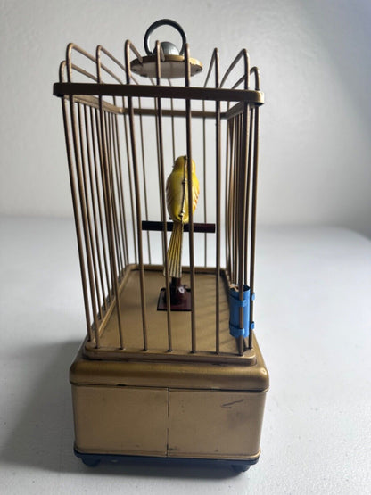 Antique 1930s Handcrafted Brass Bird Cage Toy - Vintage Battery Operated Home Decor - TreasuTiques