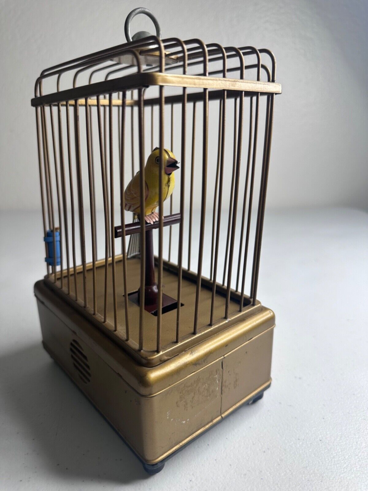 Antique 1930s Handcrafted Brass Bird Cage Toy - Vintage Battery Operated Home Decor - TreasuTiques