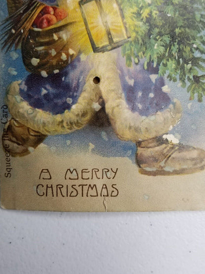 Rare Antique 1908 German Blue Coat Santa Claus Squeaker Postcard - Vintage Christmas Decor - TreasuTiques