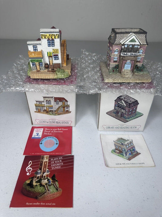 Liberty Falls Christmas Village Americana Set - Real Estate Office and Library Buildings NIB - TreasuTiques