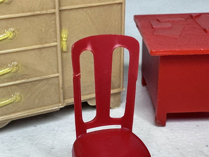 Vintage Dollhouse Furniture Lot - Unique Miniature Chair, Fridge, Drawers, and Bathtub Set - Perfect for Parts or Restoration Projects - TreasuTiques