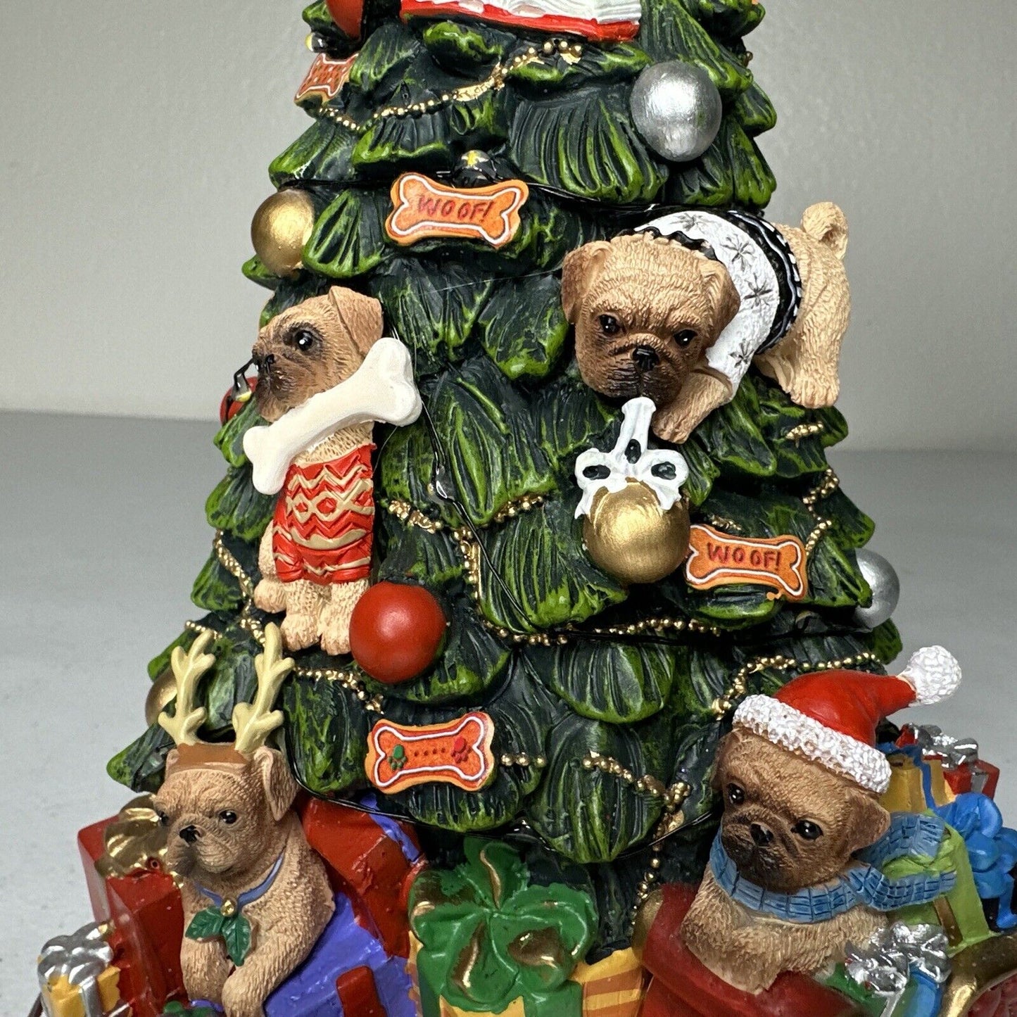 Bradford Exchange "Making Spirits Bright" Illuminated Tabletop Pug Christmas Tree - Missing Star - TreasuTiques