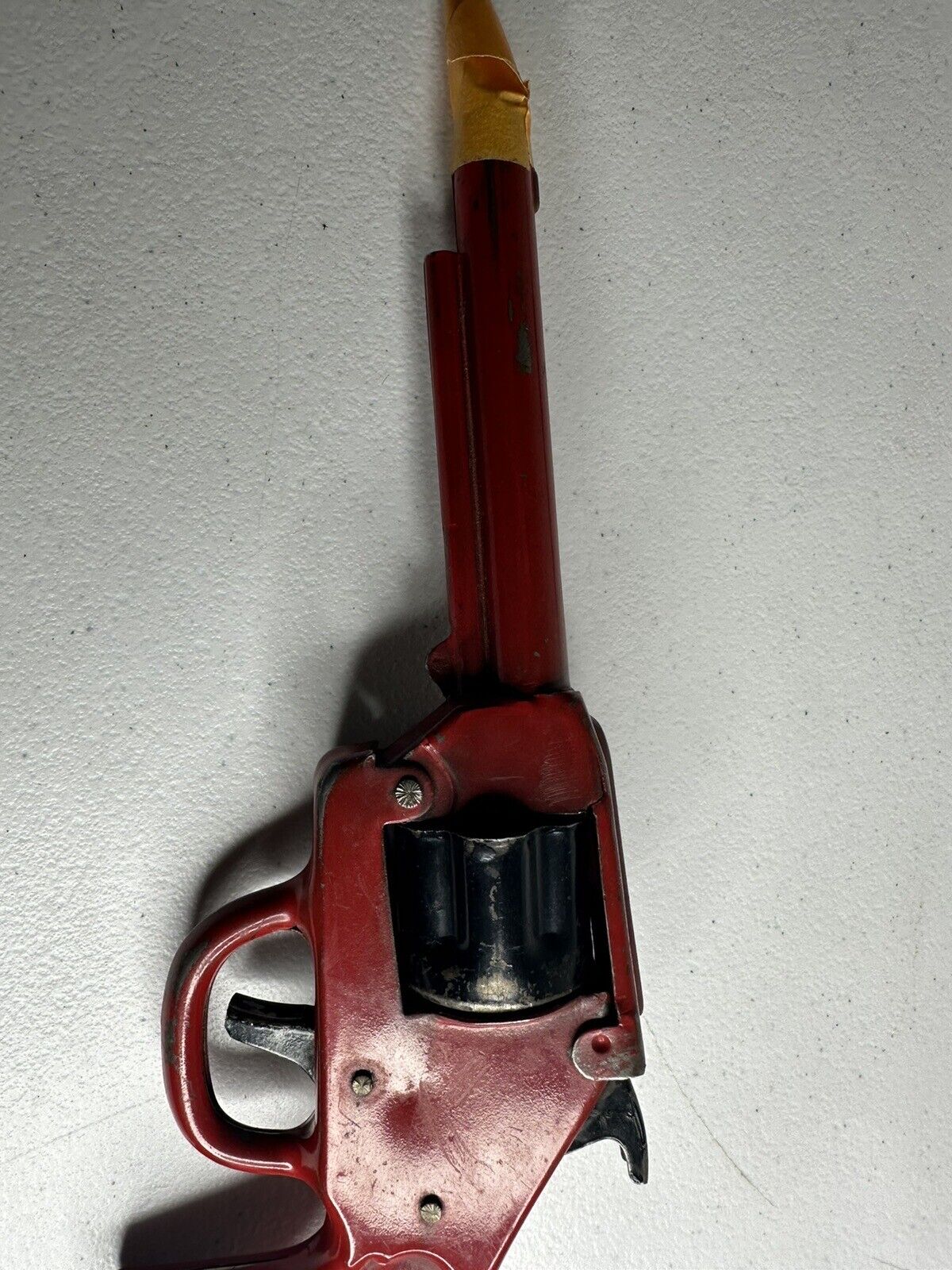 Vintage 1940s Wyandotte Pressed Steel Clicker Toy Gun with Skull and Crossbones Holster - 9.5 Inch Collectible - TreasuTiques
