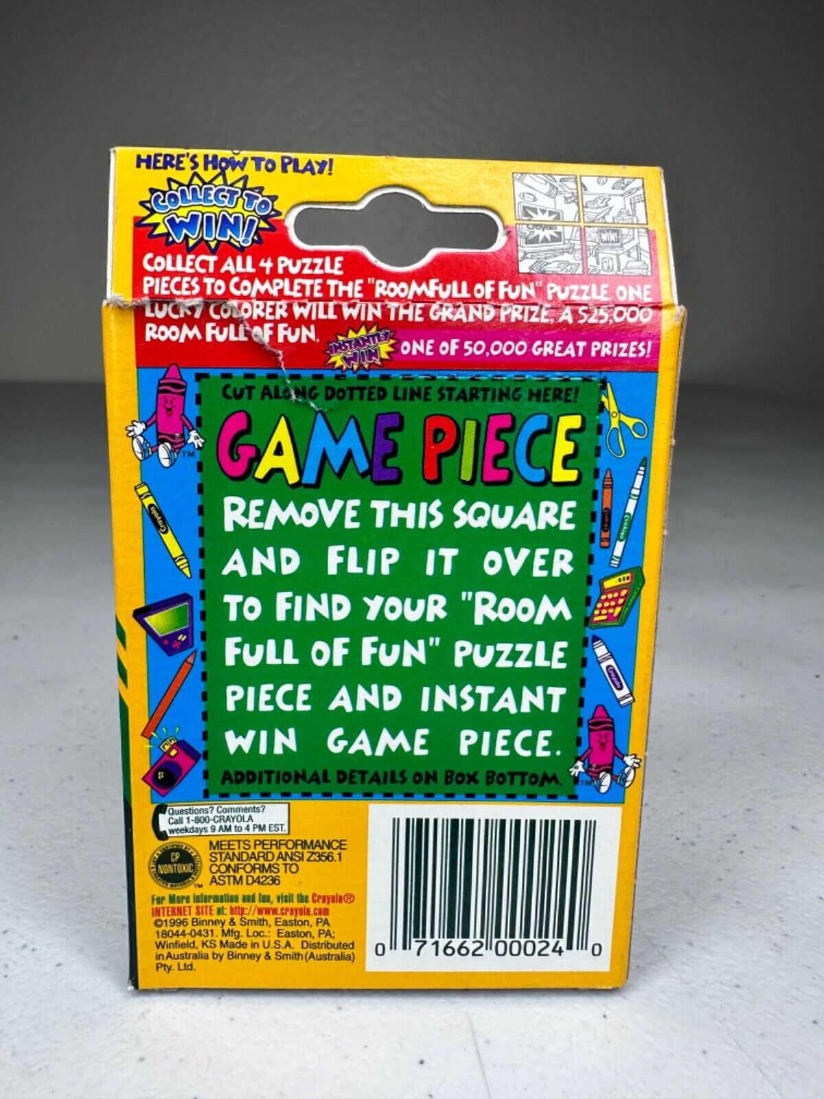 1996 Crayola Crayons 'Play to Win' Edition - Collectible, Slight Box Tear - TreasuTiques
