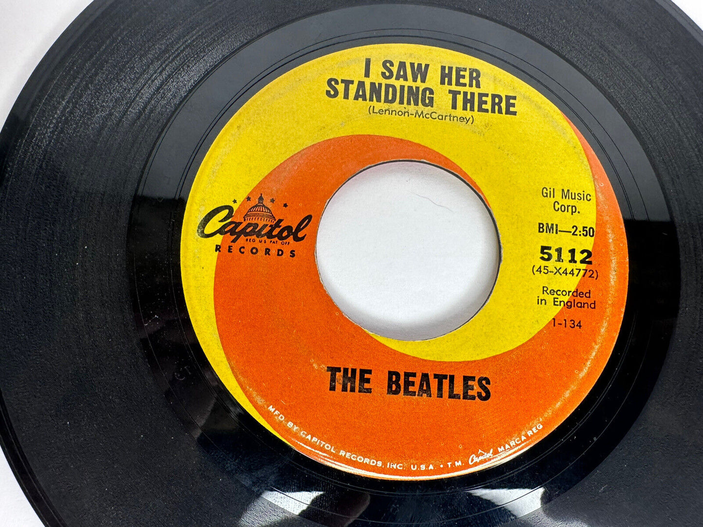 Vintage 1964 The Beatles "I Want to Hold Your Hand" / "I Saw Her Standing There" 45 RPM Vinyl Record - Capitol Records 5112 - TreasuTiques