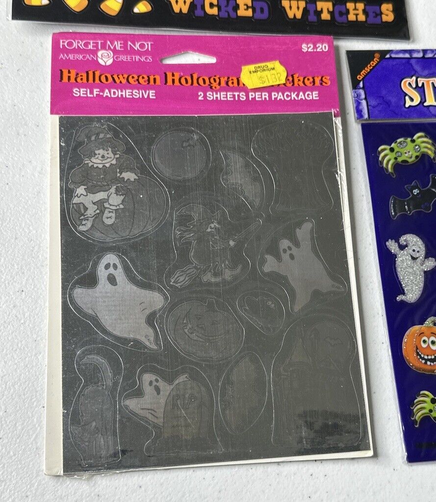 Vintage Halloween Stickers 6-Pack Lot - Mixed Brands, Amscan & More Sealed - Spooky Collectible Set - TreasuTiques