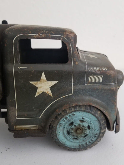 Vintage 1950s LUMAR Military Toy Truck - Pressed Steel Collectible 18.5 Inch - TreasuTiques