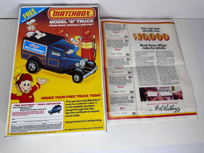 Rare Vintage 1981 Kellogg's Rice Krispies Cereal Box with Original Matchbox Truck Ad and Sweepstakes Coupons - TreasuTiques