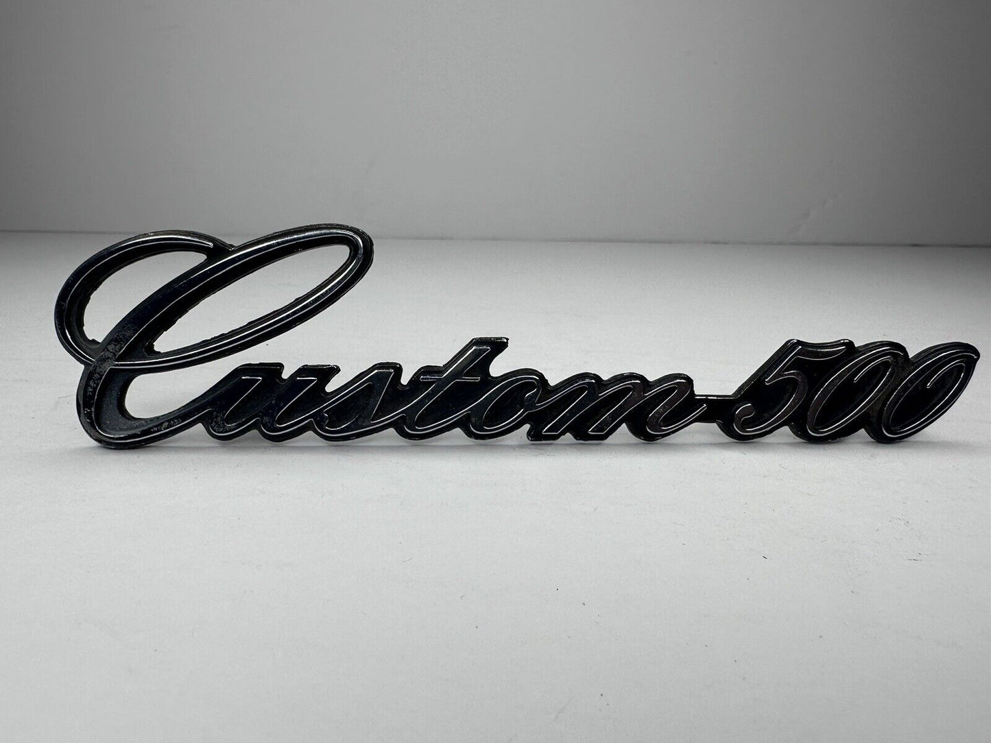 Authentic 1970s Ford Custom 500 Metal Script Emblems - Vintage Restoration Car Parts - TreasuTiques