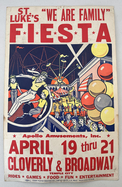 Vibrant Vintage 1977 St. Luke’s “We Are Family” Fiesta Poster - Apollo Amusement Artwork - Rare Collectible - TreasuTiques