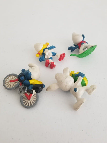 1970s Schleich Peyo Smurfs Set - Biker, Surfer, Roller Skating Smurfette & Easter Gift - TreasuTiques