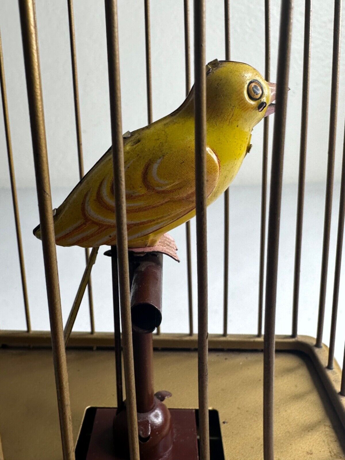 Antique 1930s Handcrafted Brass Bird Cage Toy - Vintage Battery Operated Home Decor - TreasuTiques