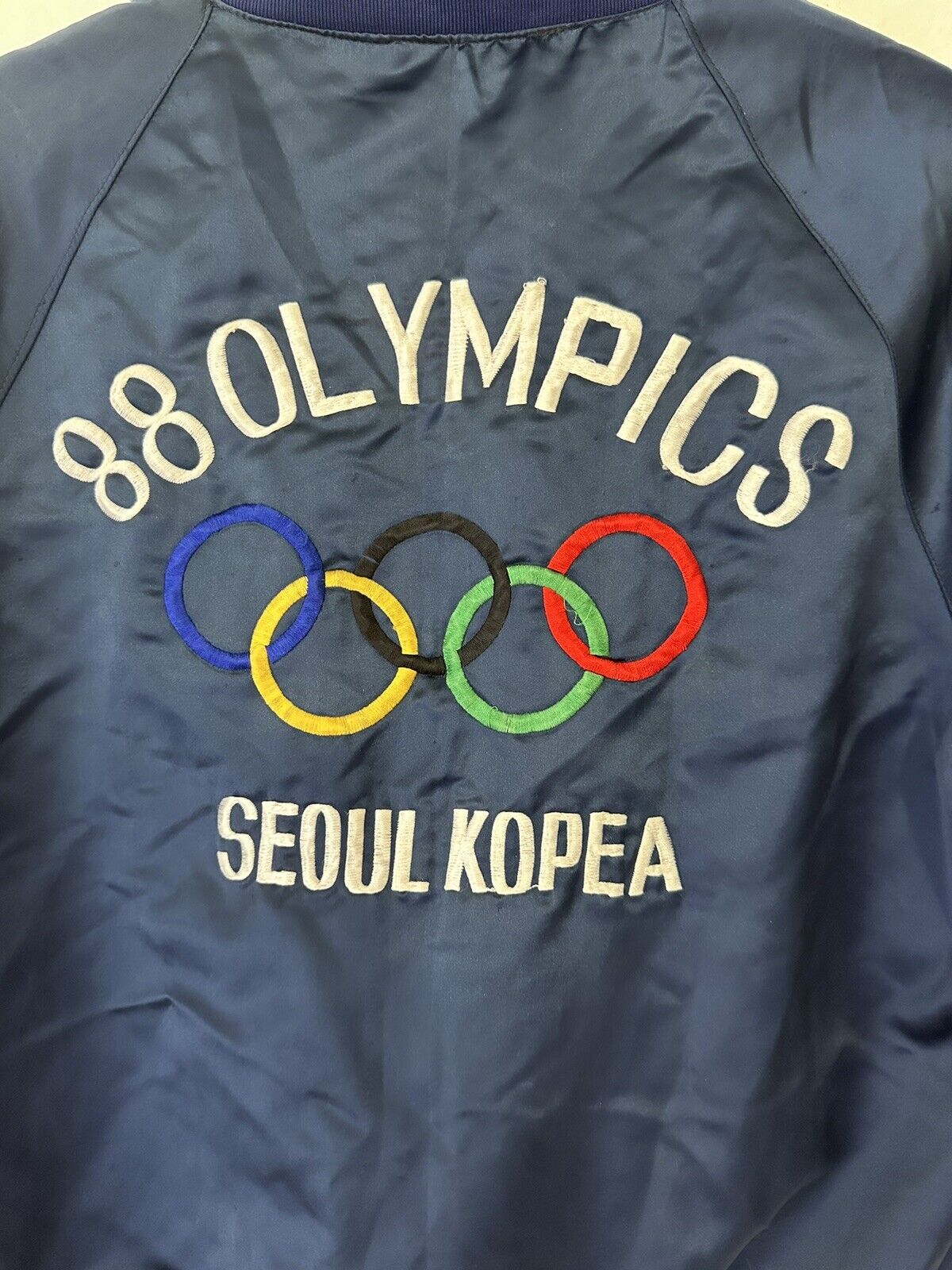 Rare Vintage 1988 Seoul Olympics Navy Bomber Jacket - Size XS, Embroidered 'Gary' - Unique Collectible Sports Memorabilia - TreasuTiques