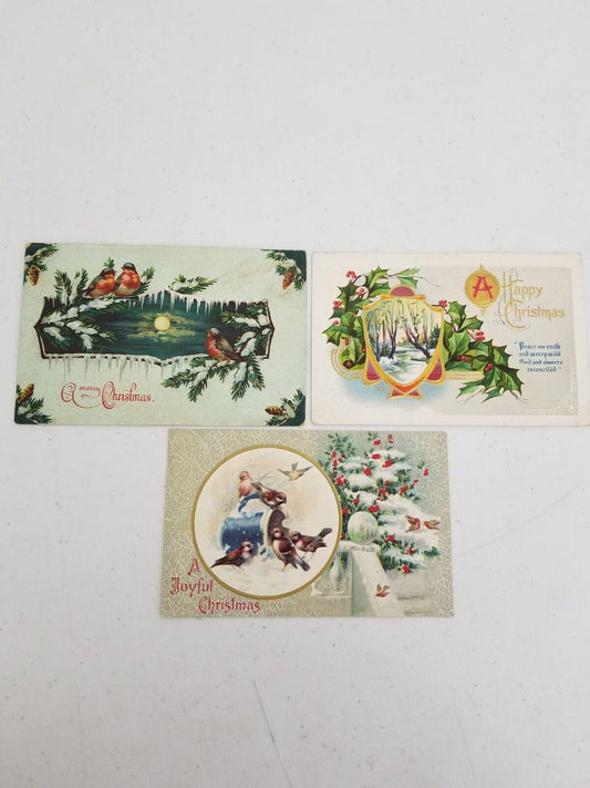 Charming Vintage Christmas Postcard Lot - 3 Early 1900s Holiday Greetings with Birds and Nature Scenes - TreasuTiques