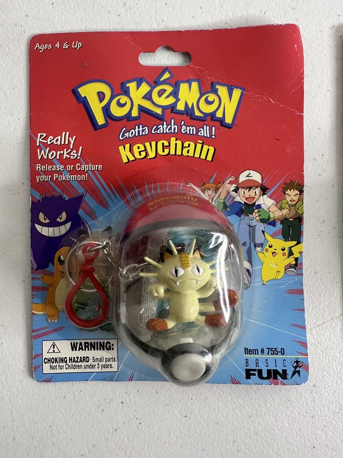 Vintage 1999 Pokémon Meowth Catch & Release Keychain Pokéball - Sealed Lot of 2 - TreasuTiques