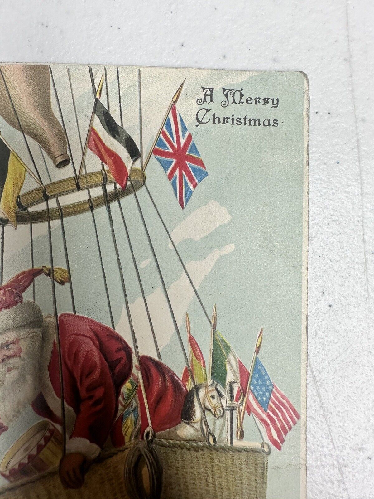Victorian Antique Christmas Postcard - Santa Claus in Hot Air Balloon - Rare Festive Collectible - TreasuTiques