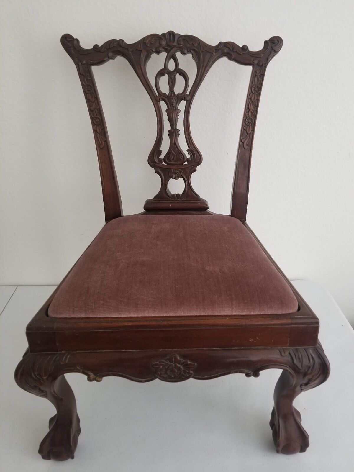 Elegant Antique Chippendale Chair with Cabriole Legs and Claw-and-Ball Feet - Circa 1750s, 26" Width - TreasuTiques