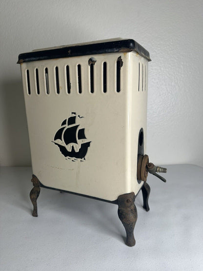 Antique 1930s O'Keefe & Merritt Porcelain Gas Heater - Art Deco Ship Design, 15.5" Tall - TreasuTiques