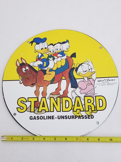 Vintage Standard Oil Porcelain Sign - Disney Donald Duck, Daisy Duck, and Nephews - Collectible Gasoline Memorabilia - TreasuTiques