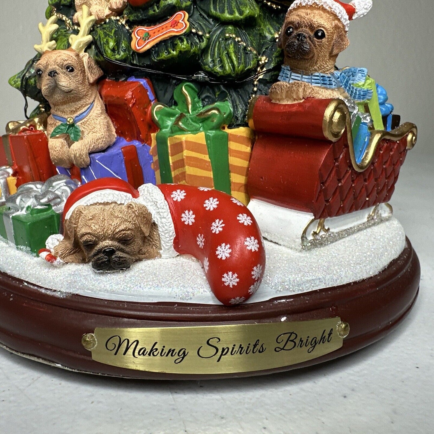 Bradford Exchange "Making Spirits Bright" Illuminated Tabletop Pug Christmas Tree - Missing Star - TreasuTiques