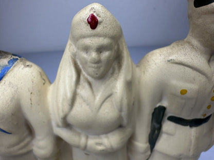 Rare WWI Military Nurse and Sailors Ceramic Statue - US Navy & Army Patriotic Collectible - TreasuTiques