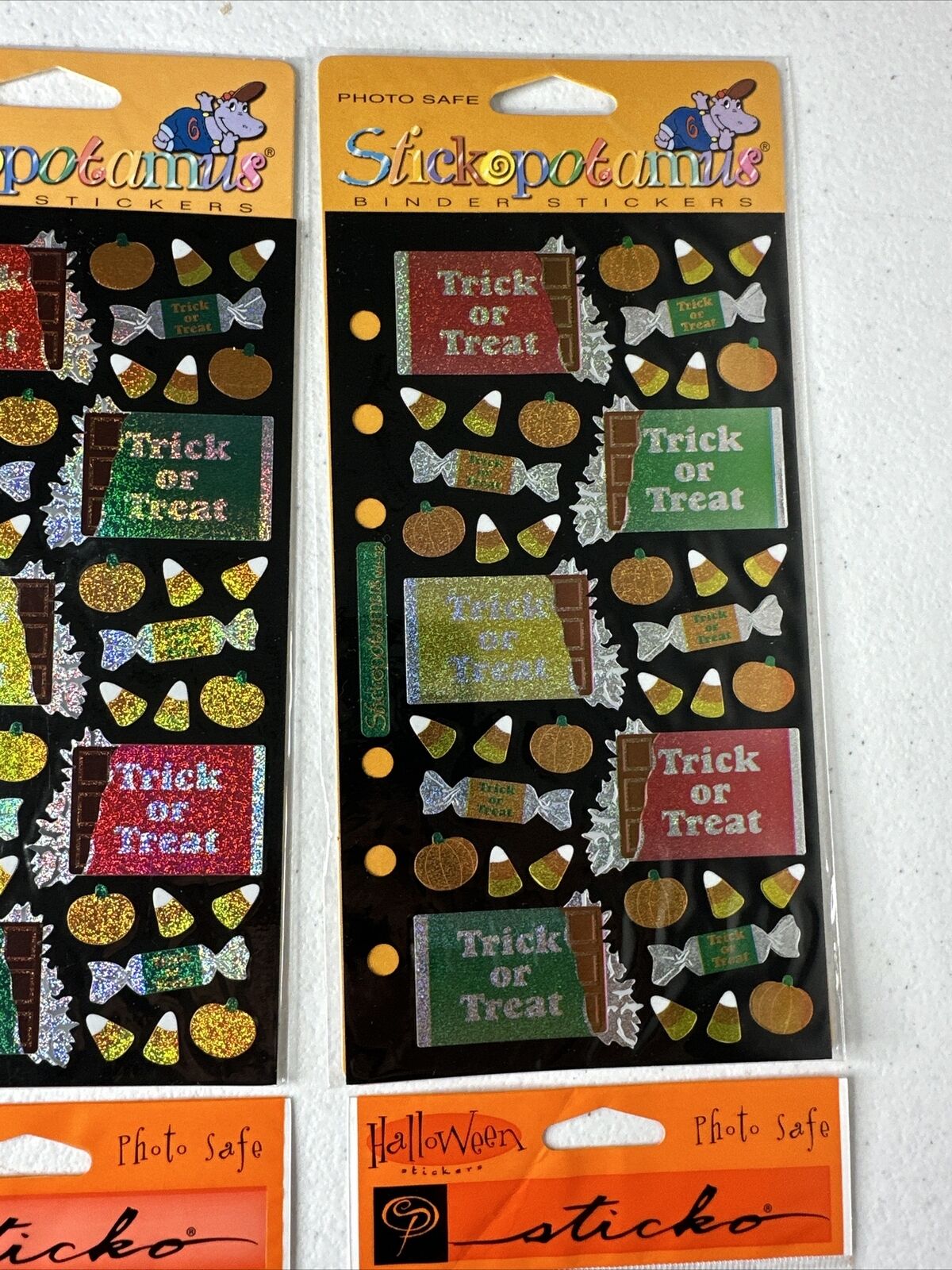 Vintage 1990s Halloween Sticker Collection - Trick or Treat, Candy Corn & More - Spooky Scrapbooking Supplies - TreasuTiques