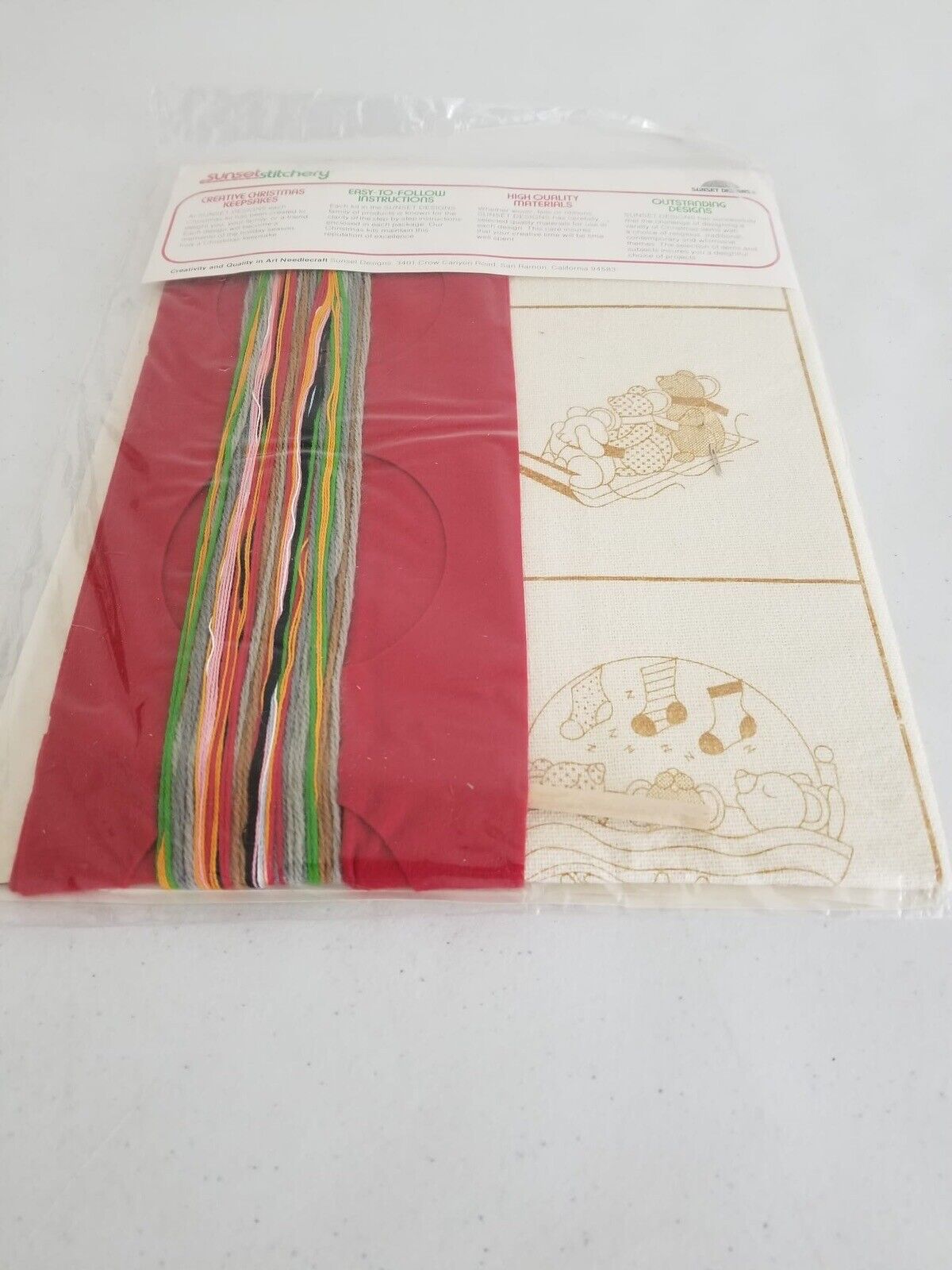 Vintage Sunset Stitchery Christmas Mice Banner Needlepoint Kit - Sealed Collectible - TreasuTiques