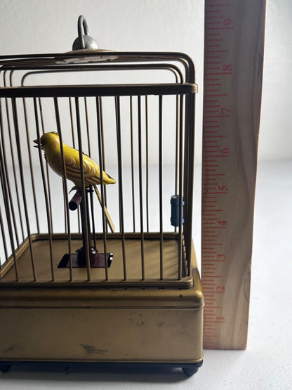 Antique 1930s Handcrafted Brass Bird Cage Toy - Vintage Battery Operated Home Decor - TreasuTiques