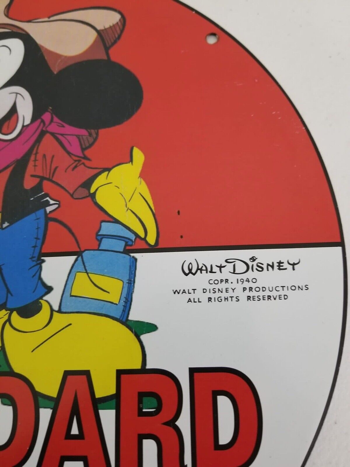 Vintage 1940 Walt Disney Standard Gas Porcelain Sign – Mickey Mouse Collector's Edition - TreasuTiques