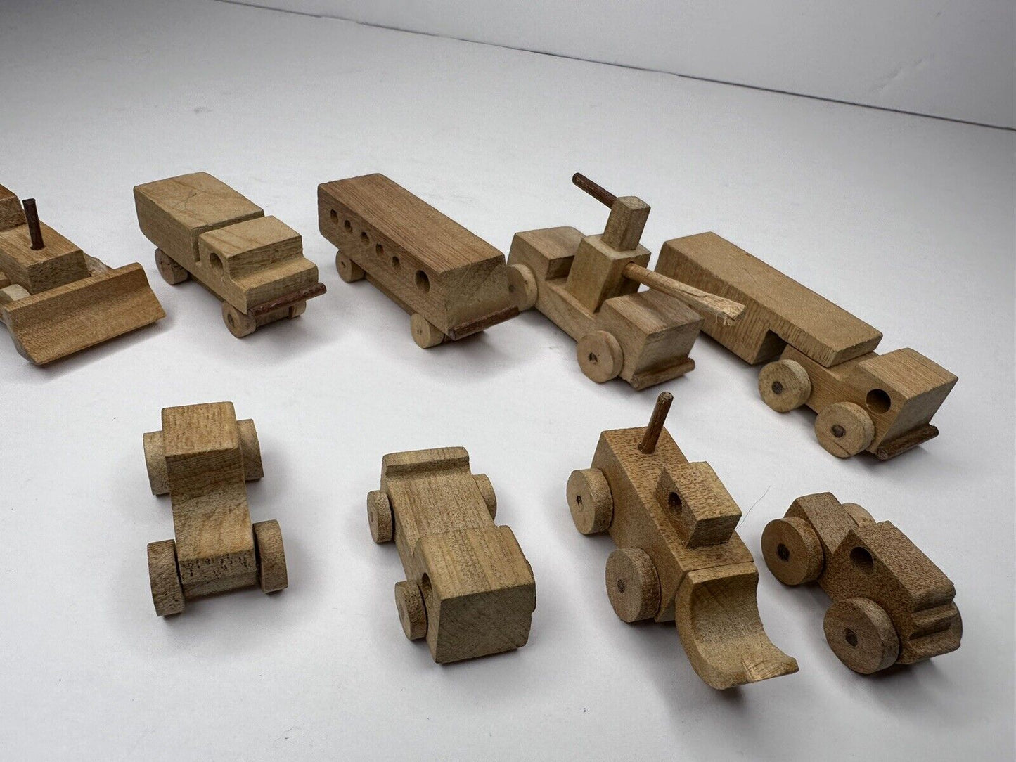 Hand-Crafted Amish Solid Hardwood Toy Cars Set of 9 - Made in USA, Natural Finish - TreasuTiques