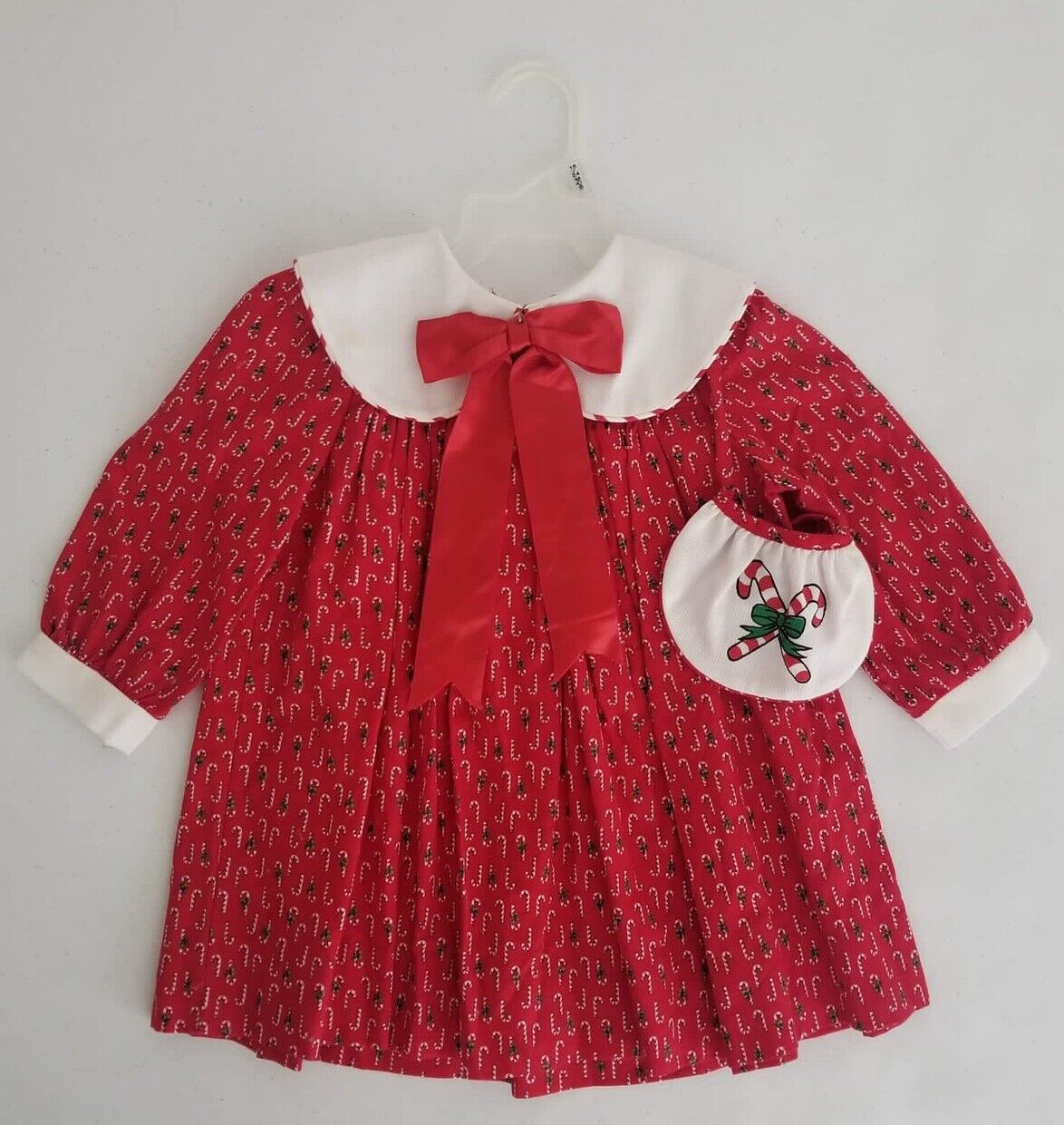 Vintage 1980s Rare Editions 2T Christmas Dress - Red Candy Cane Embroidery, USA Made - TreasuTiques