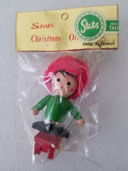 Vintage Sealed Christmas Elf Figurine Ornaments from Taiwan - Retro Holiday Decor Set - TreasuTiques