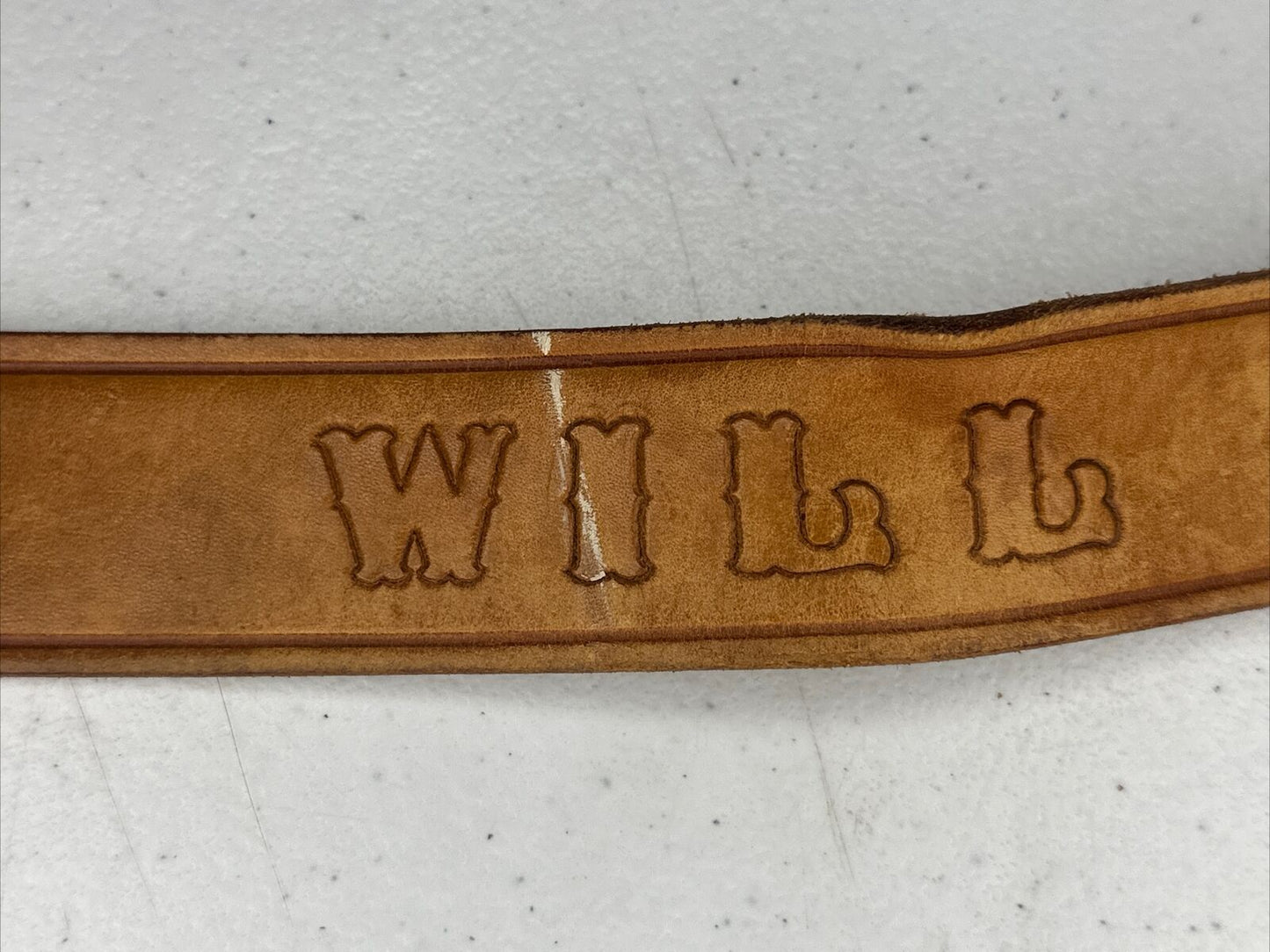 Vintage Chambers Belt Co. Handcrafted Kids Western Leather Belt - Size 22 with Embossed Horse Design - TreasuTiques