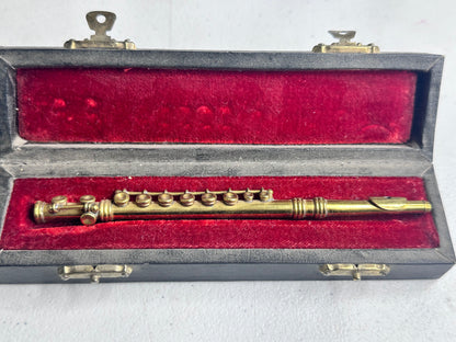 Vintage Solid Brass Miniature Flute with Case - Authentic Models Collectible