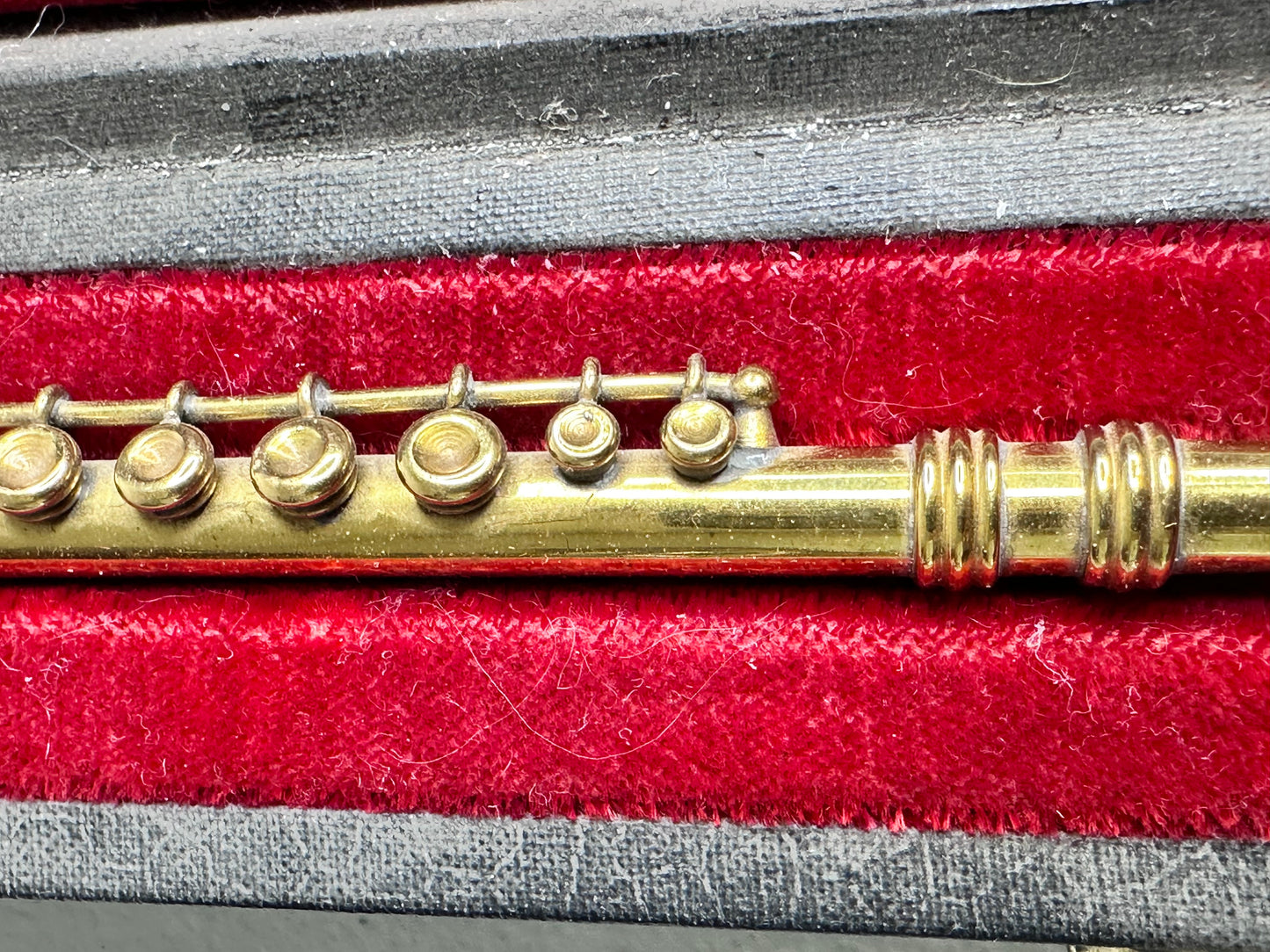 Vintage Solid Brass Miniature Flute with Case - Authentic Models Collectible